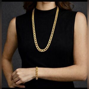 Vintage 80s Textured Gold Curb Chain Set - 24" Necklace & 8" Bracelet